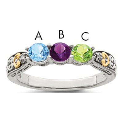 Sterling Silver & 14K Gold Diamond Mother's Ring Semi-Mount