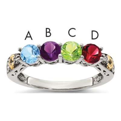 Sterling Silver & 14K Gold Diamond Mother's Ring Semi-Mount