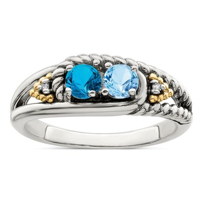 Sterling Silver & 14K Gold Diamond Antiqued Mother's Ring – view 2