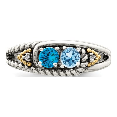 Sterling Silver & 14K Gold Diamond Antiqued Mother's Ring – view 5