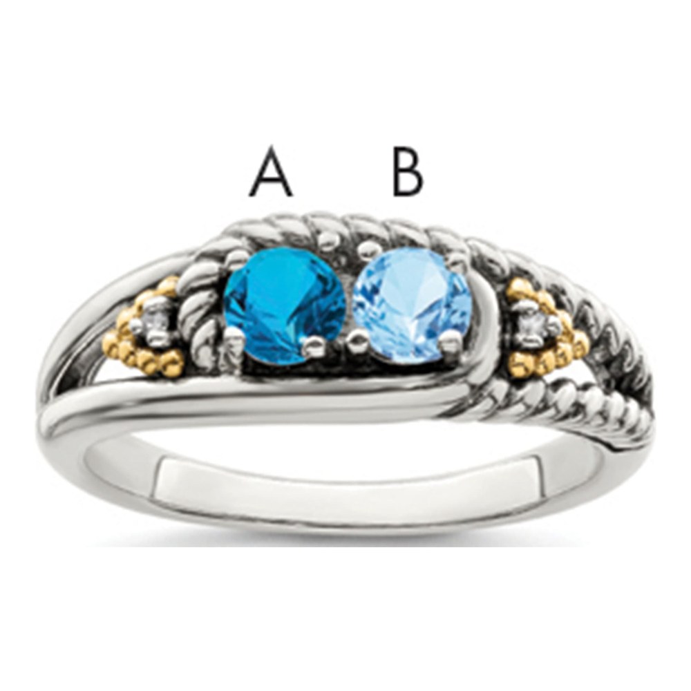 Sterling Silver Antiqued With 14K 2-Stone With 0.010 ctw (total weight)ct Diamond Mother's Ring