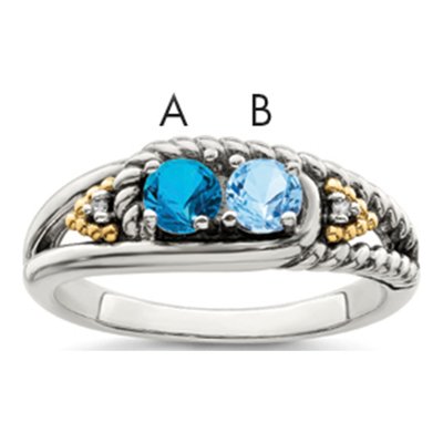 Sterling Silver & 14K Gold Diamond Antiqued Mother's Ring