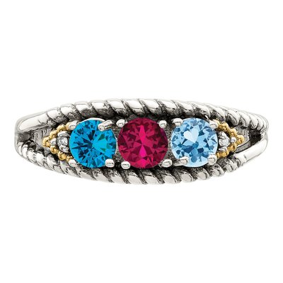 Sterling Silver & 14K Gold Diamond Antiqued Mother's Ring – view 5