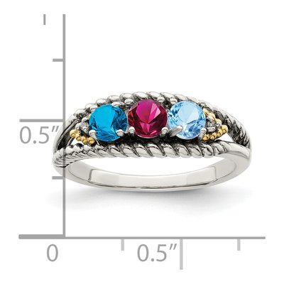 Sterling Silver & 14K Gold Diamond Antiqued Mother's Ring – view 6