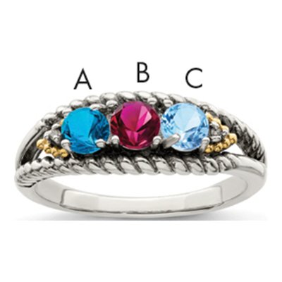 Sterling Silver & 14K Gold Diamond Antiqued Mother's Ring
