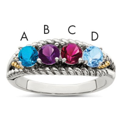 Sterling Silver & 14K Gold Diamond Personalized Mother's Ring Semi-Mount