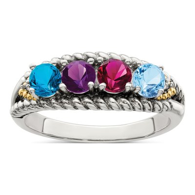 Sterling Silver & 14K Gold Diamond Antiqued Mother's Ring – view 2