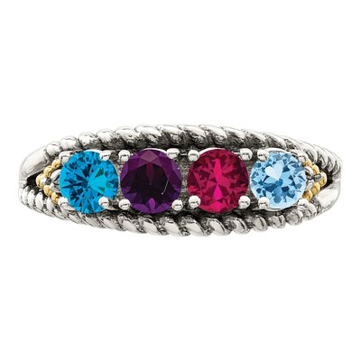 Sterling Silver & 14K Gold Diamond Antiqued Mother's Ring – view 4