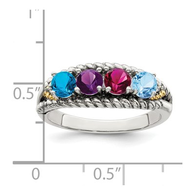 Sterling Silver & 14K Gold Diamond Antiqued Mother's Ring – view 8