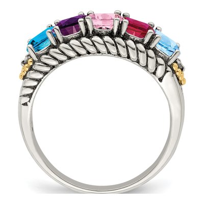 Sterling Silver & 14K Gold Diamond Antiqued Mother's Ring – view 3