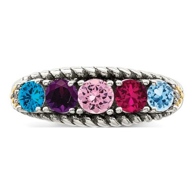 Sterling Silver & 14K Gold Diamond Antiqued Mother's Ring – view 5