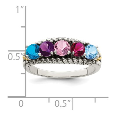 Sterling Silver & 14K Gold Diamond Antiqued Mother's Ring – view 6