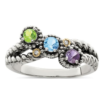 Sterling Silver & 14K Gold Diamond Mother's Ring Semi-Mount – view 2