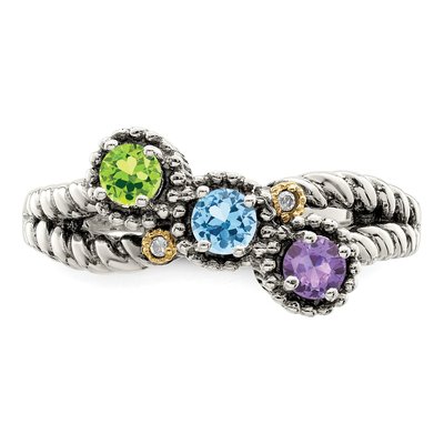 Sterling Silver & 14K Gold Diamond Mother's Ring – view 5