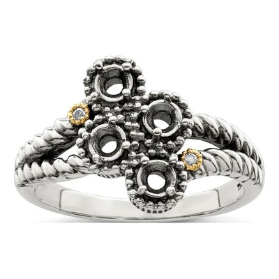 Sterling Silver & 14K Gold Diamond 4-Stone Mother's Ring Semi-Mount – view 8