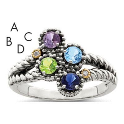 Sterling Silver & 14K Gold Diamond 4-Stone Mother's Ring Semi-Mount