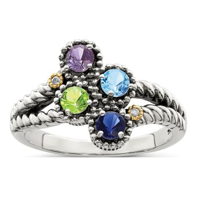 Sterling Silver & 14K Gold Diamond Mother's Ring – view 2
