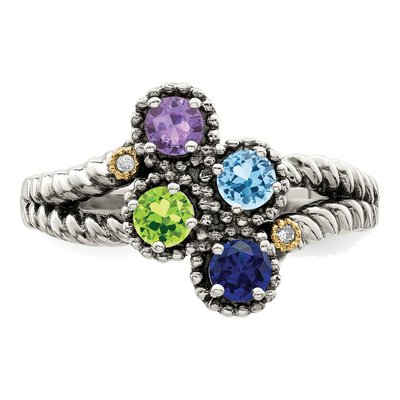 Sterling Silver & 14K Gold Diamond Mother's Ring – view 5