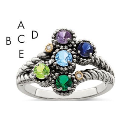 Sterling Silver & 14K Gold Diamond Mother's Ring Semi-Mount