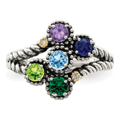 Sterling Silver & 14K Gold Diamond Family Mother's Ring – view 5
