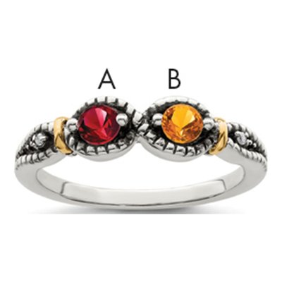 Sterling Silver & 14K Gold Diamond Mother's Ring Semi-Mount