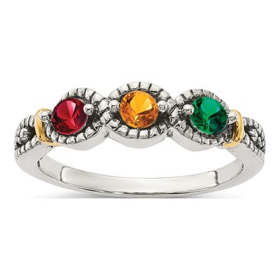 Sterling Silver & 14K Gold Diamond Mother's Ring – view 2