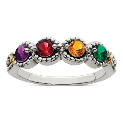 Sterling Silver & 14K Gold Diamond Mother's Ring – view 2