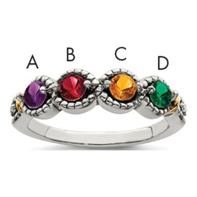 Sterling Silver & 14K Gold Diamond Mother's Ring