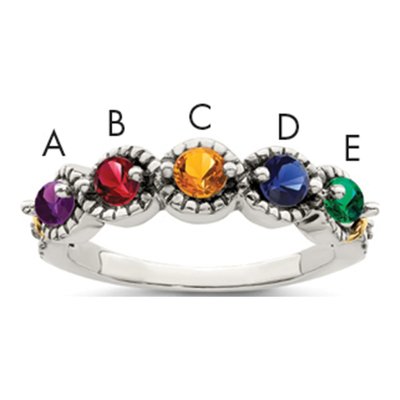 Sterling Silver & 14K Gold Diamond Mother's Ring