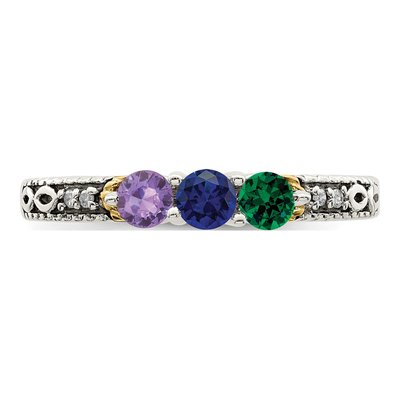 Sterling Silver & 14K Gold Diamond Mother's Ring – view 5