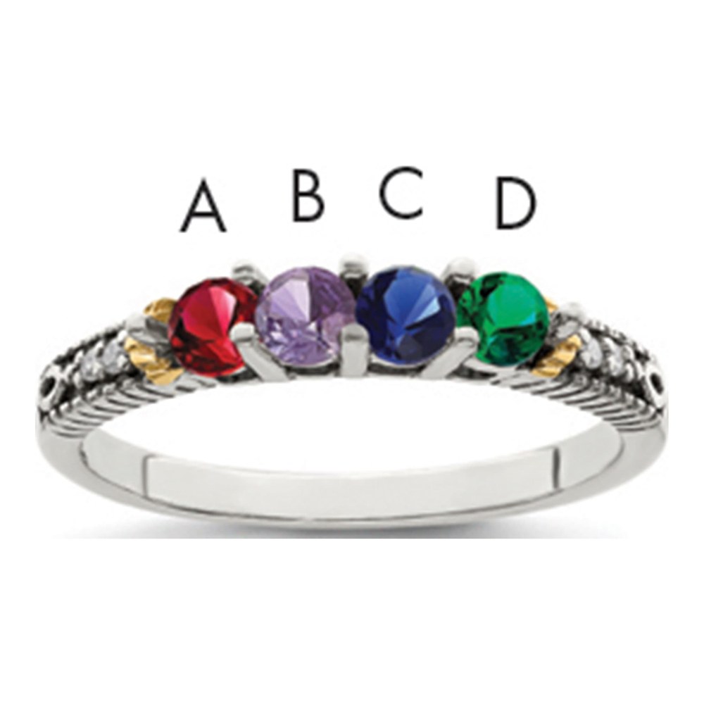 Sterling Silver & 14K Gold Diamond Mother's Ring Semi-Mount