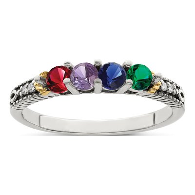 Sterling Silver & 14K Gold Diamond Mother's Ring – view 2