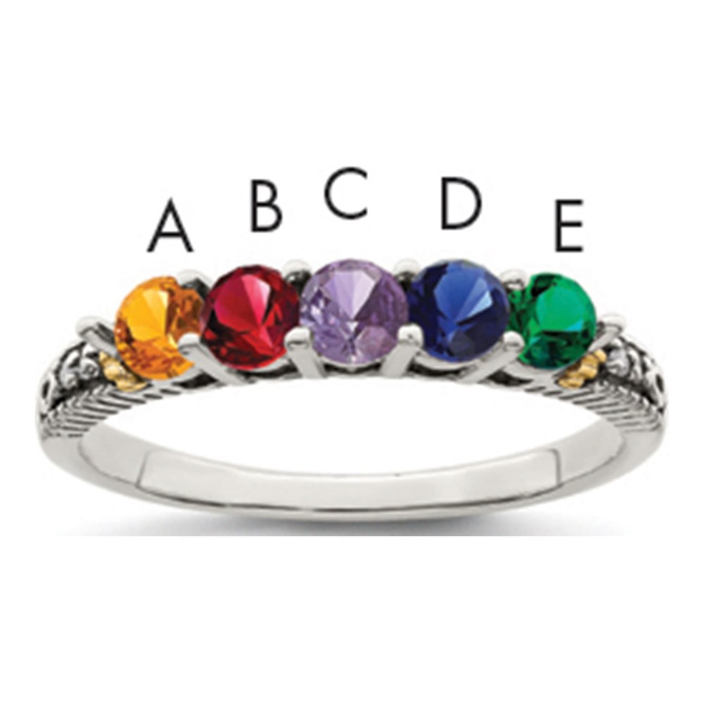 Sterling Silver & 14K Gold Diamond Mother's Ring Semi-Mount