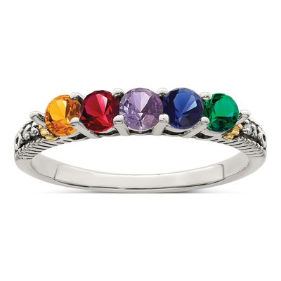 Sterling Silver & 14K Gold Diamond Mother's Ring – view 2