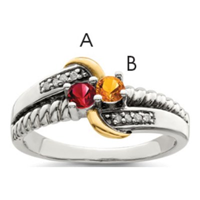 Sterling Silver & 14K Gold Diamond Two-Stone Mother's Ring
