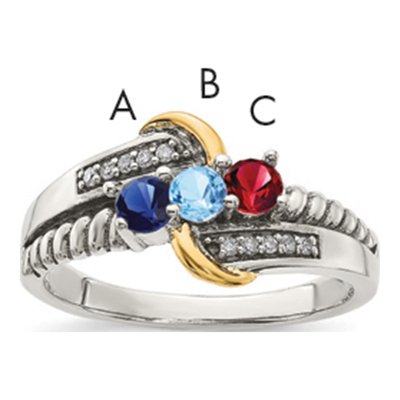 Sterling Silver & 14K Gold Diamond Mother's Ring Semi-Mount