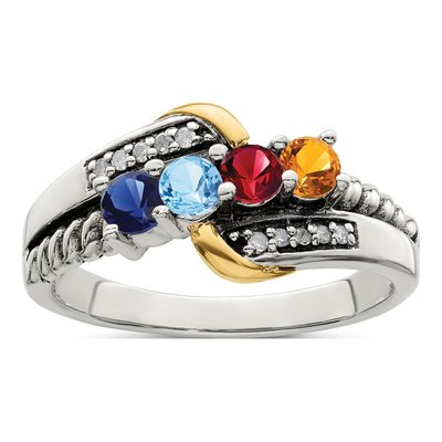 Sterling Silver & 14K Gold Diamond 4-Stone Mother's Ring Semi-Mount – view 2