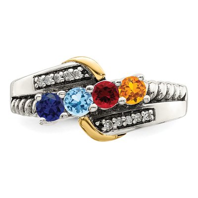 Sterling Silver & 14K Gold Diamond 4-Stone Mother's Ring Semi-Mount – view 5