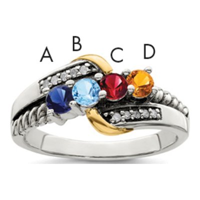Sterling Silver & 14K Gold Diamond 4-Stone Mother's Ring Semi-Mount