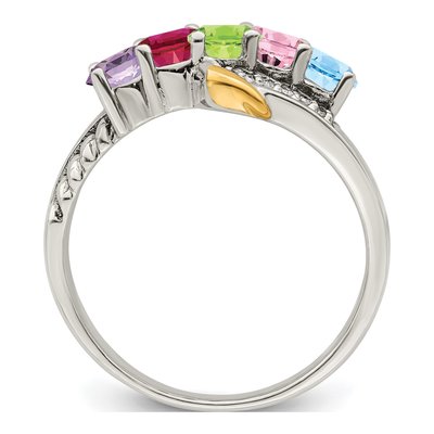 Sterling Silver & 14K Gold Diamond 5-Stone Mother's Ring Semi-Mount – view 3
