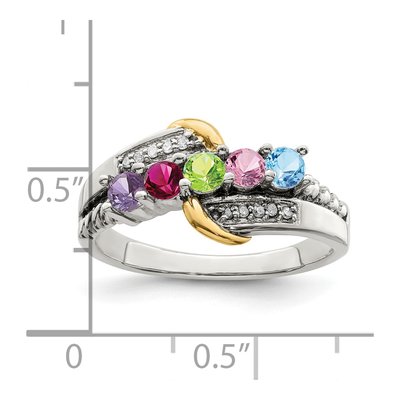 Sterling Silver & 14K Gold Diamond 5-Stone Mother's Ring Semi-Mount – view 7