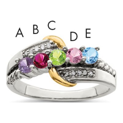 Sterling Silver & 14K Gold Diamond 5-Stone Mother's Ring Semi-Mount