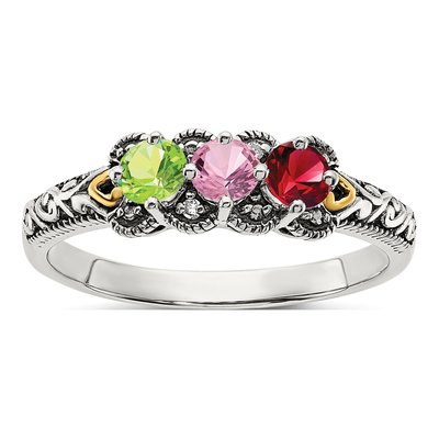 Sterling Silver & 14K Gold Diamond Mother's Ring Semi-Mount – view 2