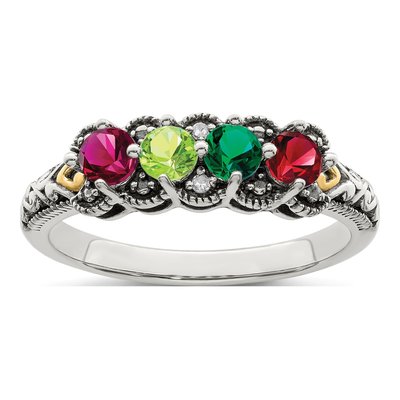 Sterling Silver & 14K Gold Diamond Mother's Ring Semi-Mount – view 2