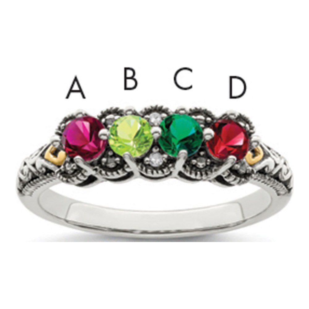 Sterling Silver & 14K Gold Diamond Mother's Ring Semi-Mount