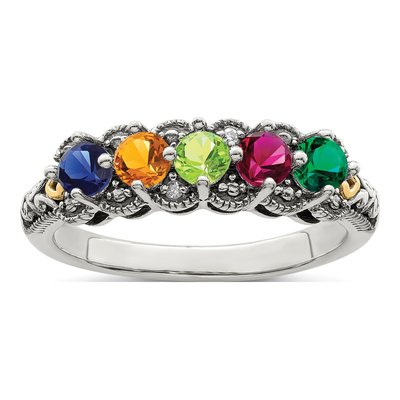 Sterling Silver & 14K Gold Diamond 5-Stone Mother's Ring Semi-Mount – view 2