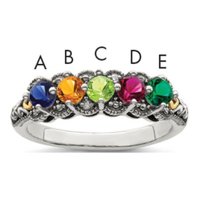 Sterling Silver & 14K Gold Diamond Mother's Ring