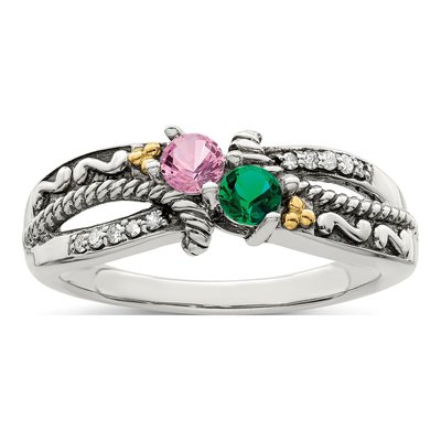 Sterling Silver & 14K Gold Diamond Mother's Ring Semi-Mount – view 2