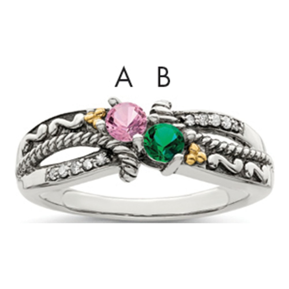 Sterling Silver & 14K Gold Diamond Mother's Ring Semi-Mount