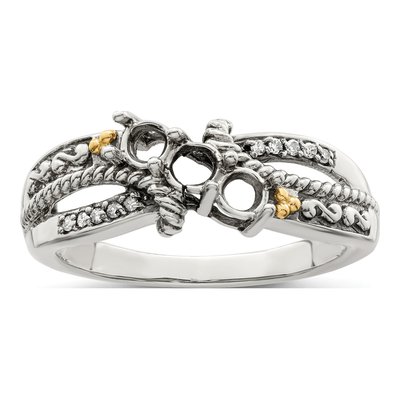 Sterling Silver & 14K Gold Diamond Mother's Ring Semi-Mount – view 8
